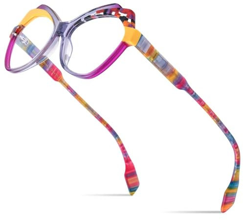 MUTYNE Mehrfarbige Acetat-Brillenfassung für Damen, Cat-Eye-Brille, trendige Brillen, bunt, Einheitsgröße