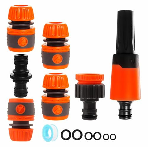 Garden Hose Pipe Spray Gun Hose Nozzle Hose Fitting Starter Set with Tap Hose Connectors and Fittings, Water Hose Spray Gun for Plants Lawns Watering, Car Cleaning, Pets Bathing