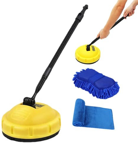 Máquina de limpieza de superficies – Limpiador de superficies de alta presión, limpiador de superficies planas giratorias, mango largo, máquina de limpieza de terrazas con 2 toallas, ahorro de mano de