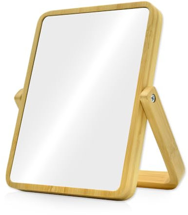 Olly & Rose Miroir de maquillage en bambou 17 x 13 cm avec vue ultra claire réglable et portable