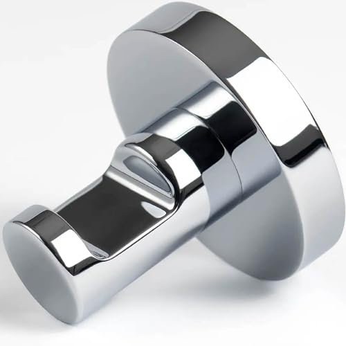 Pebble Grey™ London Single Towel Hook for Bathroom Towels, Robes, and Dressing Gowns, Wall Mounted with Screws, Polished, Minimalist, Modern, Anti-Rust, Concealed Fixings - Chrome