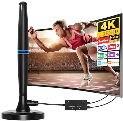 Antenna TV interna, Antenna per Smart TV con potente - Portabile Digitale Antenna TV di 380+ miglia Gamma 360° Ricezione del Segnale,antenna per HDTV 4K 1080P, cavo coassiale da 5 m incluso