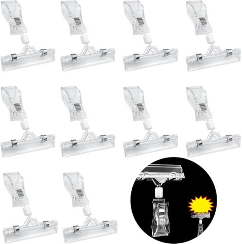 SHSHbuy Plastique Rotatif Clip,10 Pièces Porte Étiquette de Prix Clips Rotatifs de Étiquette de Prix Clair Affichage de Magasin Prix Étiquette Présentoir Bureau Porte Pince
