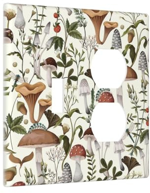 Yamxbfa Dekorative Steckdosenabdeckungen, Boho-Pilz, Retro-Pflanze, Vintage-Blatt, 2-Gang-Wandplatte, Einzel-Kippschalter, Duplex-Kombi-Lichtschalter-Abdeckung, Jumbo-Dual, elektrische