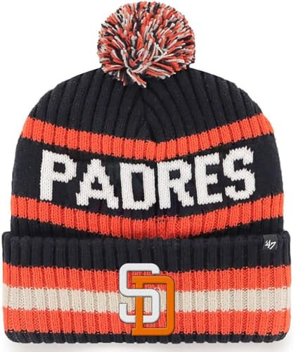 47 MLB Cooperstown Mütze für Erwachsene, offizielles Lizenzprodukt, Bering, Sport, Strickmütze mit Bommel, für kaltes Wetter, San Diego Padres - Navy, Einheitsgr��e