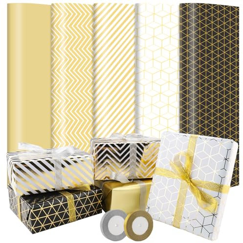 Diealles Shine 5 Rollen Geschenkpapier Set, 43cm x 3m Geschenkpapier Rolle, Geschenkpapier Geburtstag, Geschenkpapier Kinder (Geburtstag)