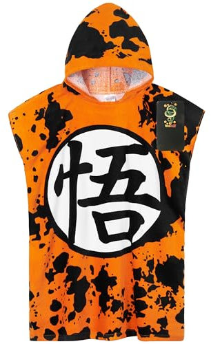 Get Trend Dragon Ball Z Badeponcho Kinder Teenagers Handtuch mit Kapuze Strandtuch Baumwolle Poncho Badetuch (Orange Dragon Ball, 9-14 Jahre)