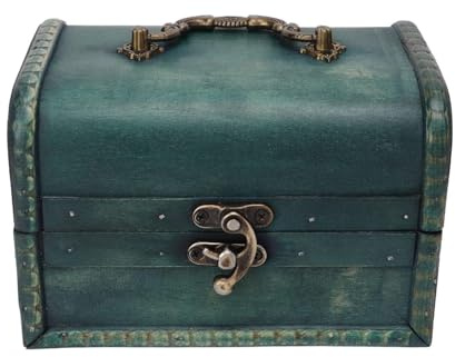 Jwthee Wood Treasure Chest Box, Vintage Jewelry Box Small Trinket Storage Organizer Retro Style Green Storage Treasure Decorative for Home Office