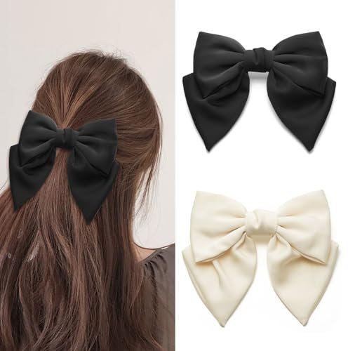 ZOUIQSS 2 Stück große Haarspangen mit Schleife, französische Haarspangen mit Schleife für dickes und feines Haar, Accessoires für Frauen und Mädchen(Black+Beige)