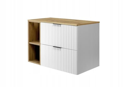 RODAN - Unterschränke fürs Bad 80 cm Weißes Regal und Arbeitsplatte 80 cm Craft Gold - Waschbeckenunterschrank - Unterschrank Waschbecken mit Zwei leise schließenden Schubladen 46 x 60 x 57 cm