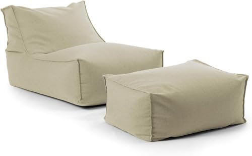 mokebo® Outdoor Sitzsack und Pouf für Kinder & Erwachsene 'Der Sundowner', Bean Bag mit Füllung oder Bodenkissen für Indoor & Outdoor, auch als Liegekissen, Relaxliege mit Hocker in Sand
