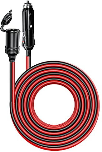 6M 20FT Car Cigarette Lighter Extension Cord, Heavy Duty 12v 24v Cigarette Plug to Socket Extension Cable with 15A Fuse Dust-proof Cap