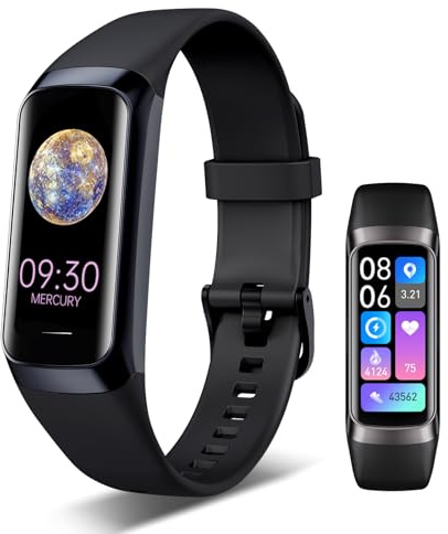 VUHIGIB Fitness Tracker, 24/7 Heart Rate Blood Oxygen Blood Pressure Body Temp Monitor Sleep Calorie Tracker with 1.1 AMOLED Touch Color Screen Pedometer Smart Watch Waterproof for Women Men