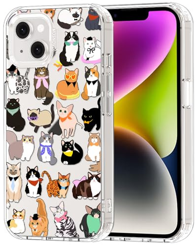 MOSNOVO Hülle für iPhone 13 & iPhone 14, [2 m Militärschutz] [Anti-Abblätter-Technologie] Transparente stoßfest TPU Stoßfänger Handyhülle mit Design - Süße Katzen