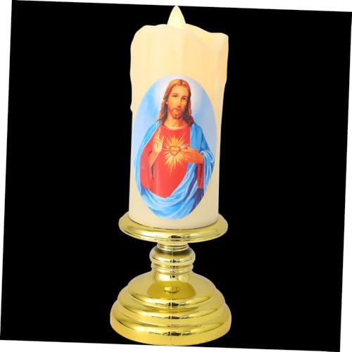 NUOBESTY Religiöse LED Flammenloses Kerzenlicht Für Kirchen Und Gebete Transparente Stabkerze Sichere Dekoration Für Zuhause Jesus Mit Batteriebetrieb Für Feierliche