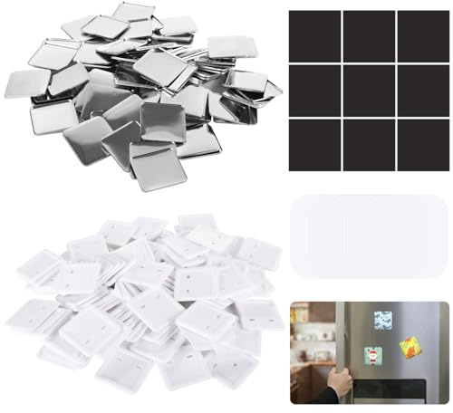 100PCS Square Button Parts, DIY Fridge Magnet Button Maker Supplies for Squares-Shaped Button Maker Machine 50mm, Including Metal Cover, Plastic Back Cover, Clear Film, Soft Magnet (Square)