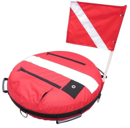 Flotador de bandera de buceo portátil con asas para fácil separación y almacenamiento de buceo (rojo)