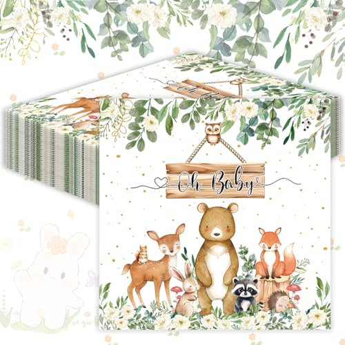 Lucktao 40 Stück Tier Servietten,Oh Baby Servietten,Einweg Papierserviette,Waldtiere Geburtstag Deko,Servietten Babyparty,33x33cm Servietten Dschungel,für Party Motiv Geburtstag Kinder