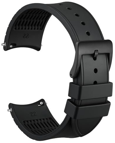 WOCCI 20mm Gebogenes Ende Uhrenarmband, Silikon Mit Seidigem Touch, Schwarze Schließe (Schwarz)