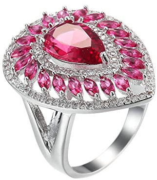 NHYHEHMR Plated 18K White Ring Women, Wedding Rings for Women Teardrop Pear Shape Cubic Zirconia Engagement Ring