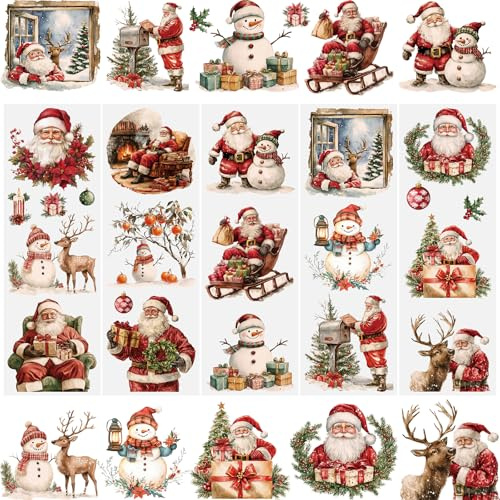 WANDIC 5 Sheets Christmas Rub on Transfer Stickers, Furniture Transfer Stickers Snowman, Moose, for Greeting Cards Present Boxes,Holiday Decorations,Scrapbooking,10 * 30cm