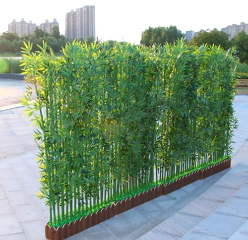 Outdoor Artificial Bamboo Screen with Wooden Planter Fake Green Plants for Garden, Terrace, Patio Privacy and Room Division