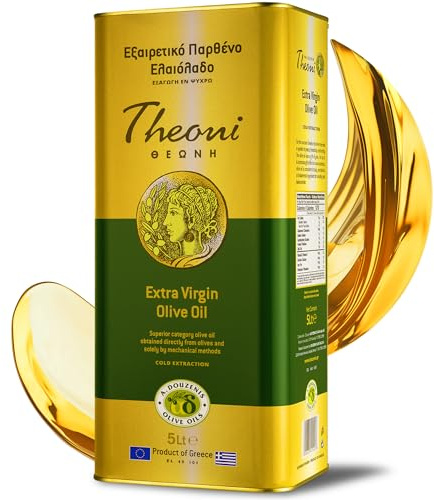 Theoni Extra Virgin Olive Oil 5 Litre Cold Pressed, Greek – Rich Flavour For Cooking, Salads, Dressings, Seasonings, BBQ's, Pasta | Low Fat Cold Pressed Olive Oil Extra Virgin