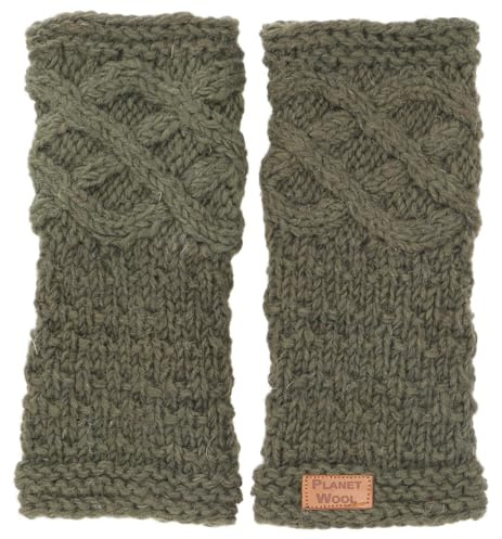GURU SHOP Handgestrickte Pulswärmer, Armstulpen aus Nepal | Reine Schurwolle, gefüttert mit Fleece, Unisex, extra Daumen, ideal gegen Kälte, für volle Fingerbeweglichkeit.