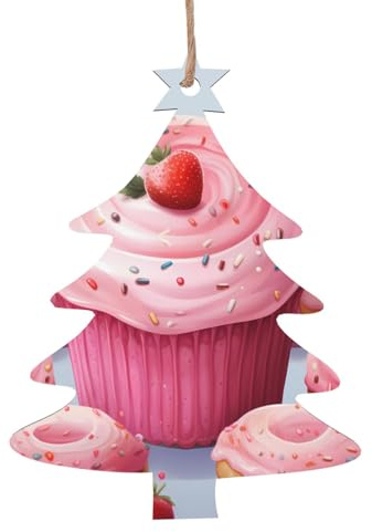 Donut- und Cupcake-Weihnachtsschmuck, Holzscheiben zum Basteln, 4 Stile, Holzscheiben, Hängeornament mit Schnur, Weihnachts-Holzornamente für Weihnachtsbaum, Winterferien, Dekoration, 6 Stück