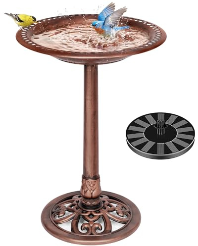 VIVOHOME 71cm Vogeltränke mit Solarbrunnen 2 in 1 Antike Vogelbad für draußen Garten Vogelbecken Futter Schüssel für Wildvögel Wassertränke