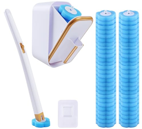 Selutiya Disposable Toilet Brush with 54 Refills,Quickly and Hygiene Clean Toilets,Showers and Sinks,With Wall Mounted Holder, Limescale Remover Cleaning
