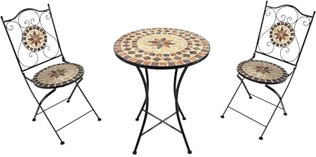 AXI Amélie Bistroset 3-teilig mit Mosaik Design in Earth Brown | Bistrotisch mit 2 Stühlen | Bistro Gartenmöbel Set für Garten/Balkon/Terrasse | Balkonset/Sitzgruppe