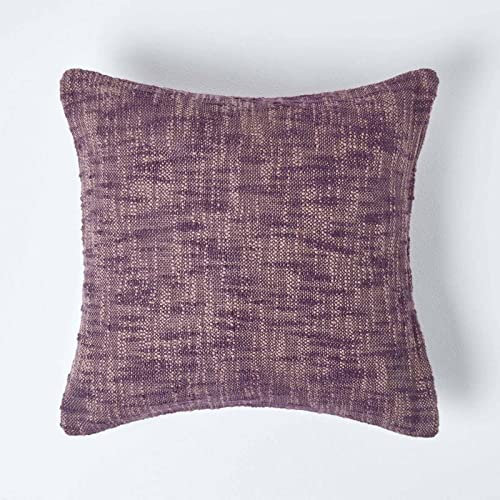 HOMESCAPES Mauve Dark Purple 24 x 24 Inch Nirvana Pure Slub Cotton Cushion Cover Coordinating with Matching Throws and Bedspreads