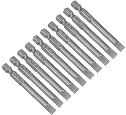 sourcing map 10 Pcs 6mm Slotted Tip Magnetic Flat Head Screwdriver Bits, 1/4 Inch Hex Shank 2.5-inch Length S2 Power Tool