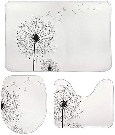 RedBeans 3-teiliges Badvorleger-Set aus Flanell, mit weichem Pusteblumen-Motiv, rutschfeste Duschmatte, WC-Deckelbezug, Vorleger-Set
