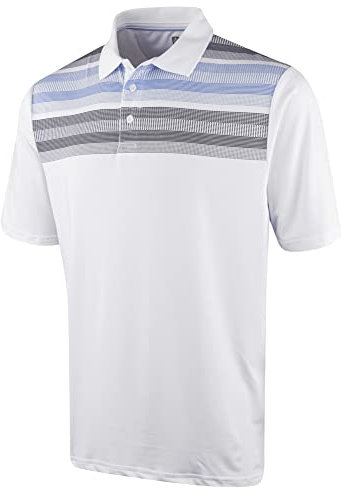 Island GREEN Men's CoolPass Stretch Quick Dry Breathable Polo Shirts, White/Sky Blue/Grey, M
