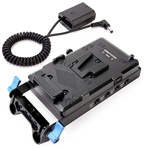 KOERTACOO V-Mount Lock Battery Plate Power Supply Splitter Adapter with 15mm Rod Clamp + NP-FZ100 Dummy Battery for Sony Alpha A6600,A7 III,A7R III,A7R IV,A7S III,A9,A9 II,A9R,A9S,A7C Cameras