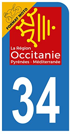 Hadexia Aufkleber für Nummernschild, Motorroller, Departement 34, Hérault, Logo der Okzitanien