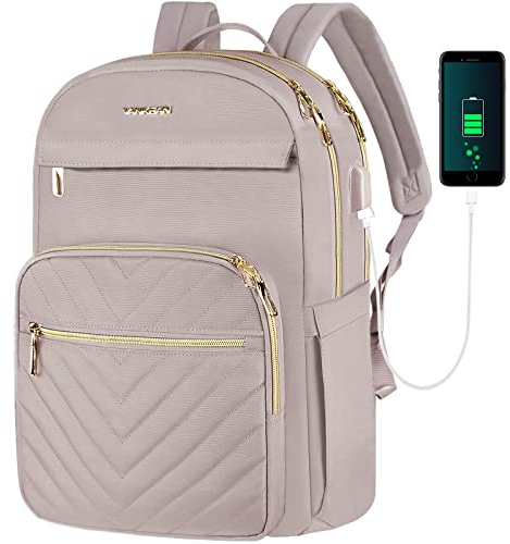 VANKEAN 15.6 Zoll Laptop Rucksack Damen, Schulrucksack wasserdicht Damen Herren Arbeitstasche mit USB Ladeanschluss für Universität Business Arbeit Reisen Camping,Rosa