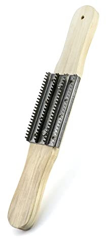 QWORK Rastrello per lucidatura, rastrello per lucidatura da 38,1 cm con manico in legno e rastrello in acciaio inox per rimuovere composti residui e metalli dalle ruote lucidanti