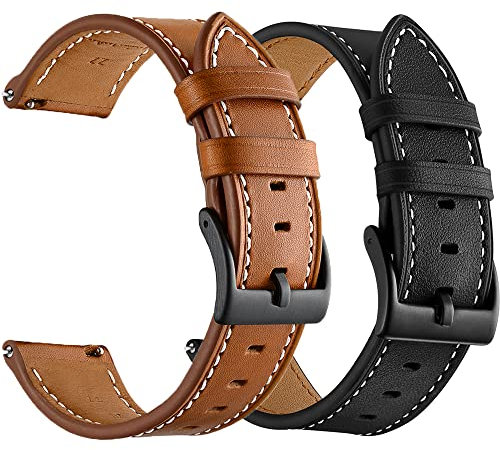 OTOPO Kompatibel Samsung Galaxy Watch 3 45mm / Gear S3 Armband Frauen Männer, 22mm Lederarmband für Galaxy Watch 46mm 2019 Smartwatch (Schwarz+Braun)