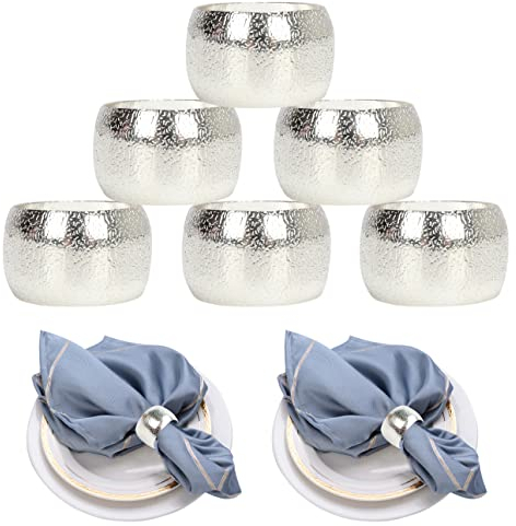 HuaLiSiJi Serviettenringe Silber 6 Stück Serviettenringe Weihnachten, für Weihnachten Thanksgiving Hochzeitsfeier Familienessen (6, Silber)