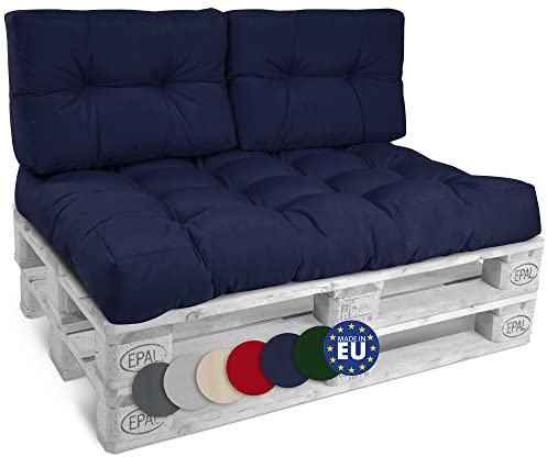 Beautissu Set Palettenkissen Outdoor 1x Sitzkissen 120x80 cm & 2X Rückenkissen 60x40 cm – Auflagen für Paletten Europaletten Palettensofa Lounge Kissen Palettenmöbel Palettenpolster Blau – Style
