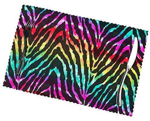 Colorful Rainbow Zebra Heat-Insulated and Oil-Proof Plate Mats Set of 6, Washable Plate Mats Set