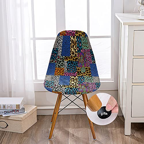 Highdi Schalenstuhl Bezug, 3D-Leopardendruck Stuhlbezug 1/2/4/6 er Set Stuhlbezüge Stretch Esszimmerstühle Bezug Elastischer Stuhlhussen Waschbar Küchenstühle Husse (4 Stück,Farbiger Leopard)