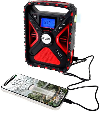 Eton Quest Hand Crank NOAA Weather Radio, All Band Emergency Radio, AM/FM Shortwave Storm Radio, Bluetooth, Ambient Light, Phone Charger, RDS, Solar, Flashlight, Camping, Hiking