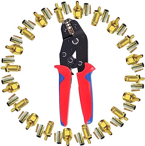 Pinza Crimpatrice SMA Kit - 10Pz Connettori Maschio, 10Pz Femmina e Crimpatrice Capicorda per RG174 RG316 Cavo Coassiale WIFI Antenna Prolunga