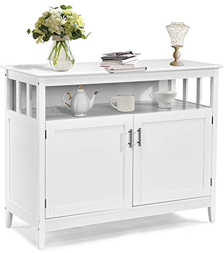 COSTWAY Sideboard, Küchenschrank, Aufbewahrungsschrank mit 2 Türen und verstellbarem Regal, Buffetschrank für Wohnzimmer, Esszimmer, Weiß, 114 x 51 x 91 cm