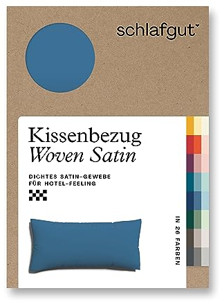 schlafgut Woven Satin Kissenbezug 40 x 80 cm Blue Mid Uni in Premium Hotelqualität, Kopfkissenbezug einzeln mit 100% weicher Baumwolle