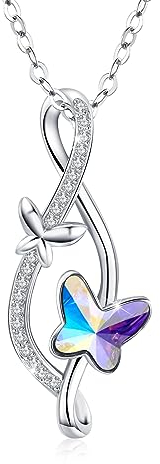 MEDWISE Schmetterling Kette Damen 925 Sterling Silber Infinity Halskette Mit Mondsteinweiß Kristallen - Schmuck Geschenk für Frauen, Mädchen, Tochter, Mutter, Frau, Freundin